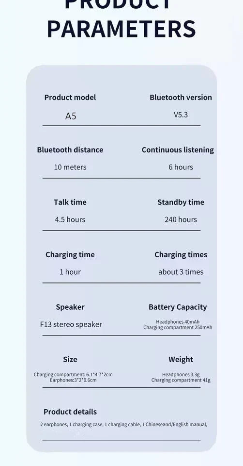 UEESFIT A5 TWS Wireless Bluetooth Earphones Headphones In Ear Earbuds Sports Gaming Headset Noise Cancelling Ear Buds with Mic