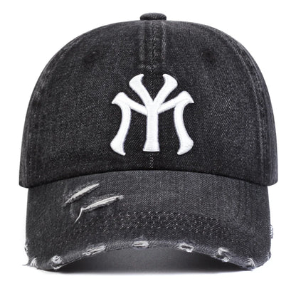 Unisex Letter Embroidery Hole Denim Baseball Caps Spring Autumn Outdoor Adjustable Casual Hats Sunscreen Hat