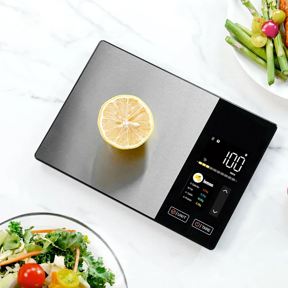 Smart Kitchen Scale Stainless Steel Food Calorie Protein Fat Carbs Nutritional Calculator 11LB/5kg Weight for Healthy Cooking