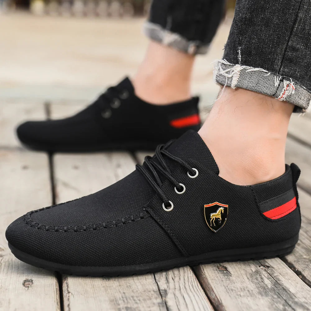 Men's Breathable Fabric Casual Loafers, Soft-Soled Comfortable Lace-Up Low-Top Men's Shoes, Versatile for Daily Commuting and Light Business Wear, Lightweight, Wear-Resistant, Non-Stuffy, Comfortable for Long Wear, Suitable f