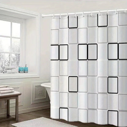 1pc Printed Shower Curtain,180*180cm* 70*70.8inch Bathroom Non Perforated Polyester/PEVA Partition Door Curtain,Hanging Curtain