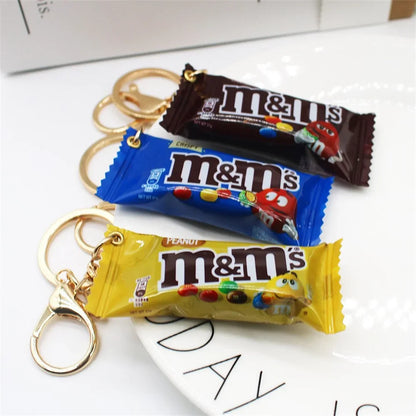 Simulation M Bean Chocolate Chocolate Key Chain Pendant Miniature M Bean Pendant Creative Food and Play Goods Gift Decoration