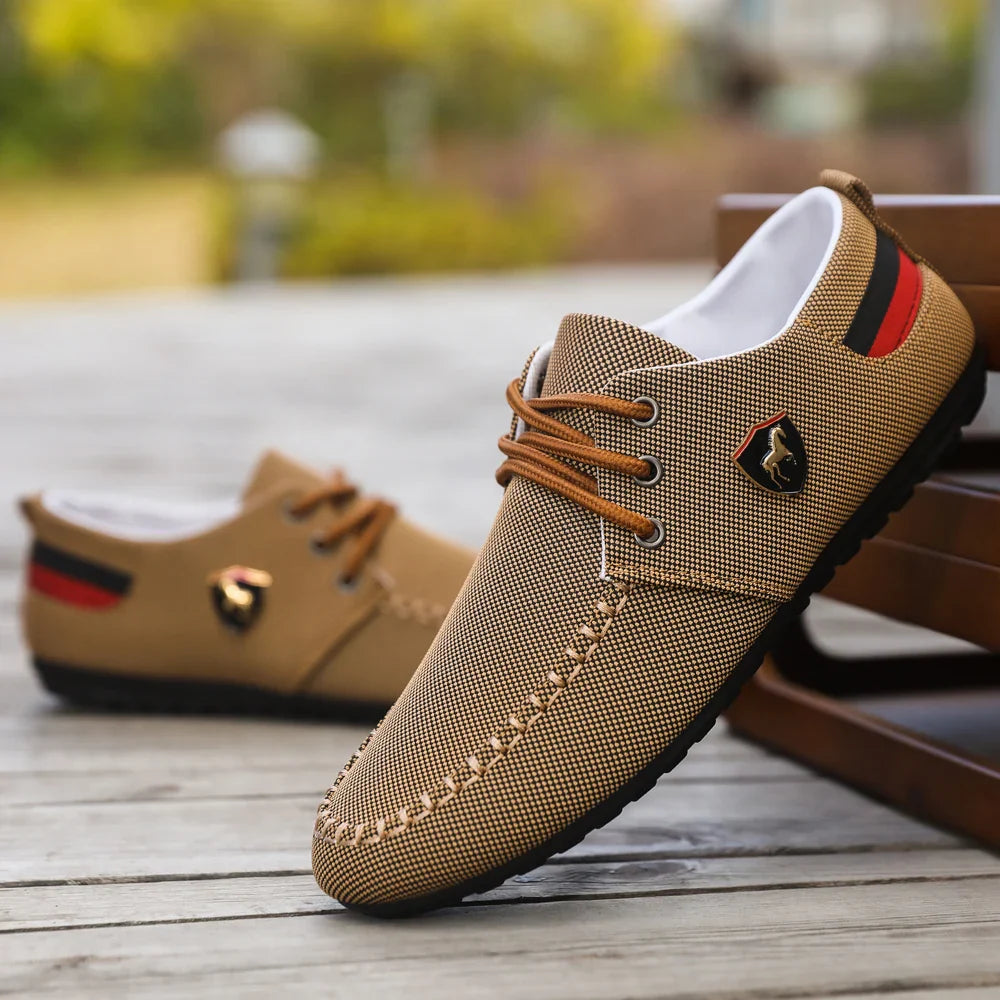 Men's Breathable Fabric Casual Loafers, Soft-Soled Comfortable Lace-Up Low-Top Men's Shoes, Versatile for Daily Commuting and Light Business Wear, Lightweight, Wear-Resistant, Non-Stuffy, Comfortable for Long Wear, Suitable f