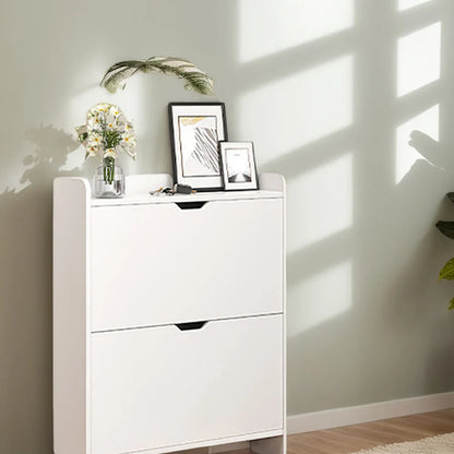 2-Tier Wooden Entrance Shoe Cabinet with Flip Drawers Shoe Organizer Cabinet Space Saving Free-Standing Shoe Cabinet for Hallway