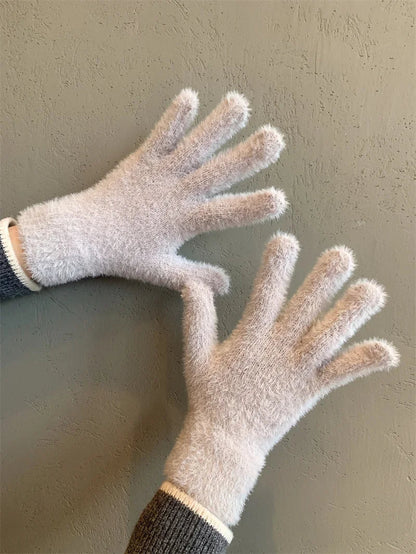 Fashion Winter Mink Velvet Five Finger Gloves Plush Warm Cold-proof Gloves Women Outdoors Cycling Solid Color Wistiti Mittens