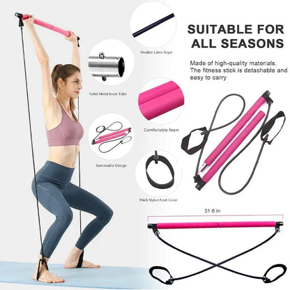 New Portable Yoga Pilates Bar Stick With Resistance Band Home Gym Muscle Toning Fitness Stretching Sports Body Workout Exercise