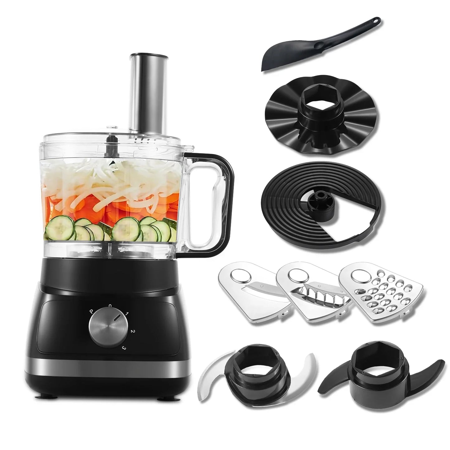 TopStrong 6-in-1 for Chopping, Slicing, Shredding and Kneading Dough, 3 Speeds with Pulse, 2L Mixing Bowl 800W Food Processor
