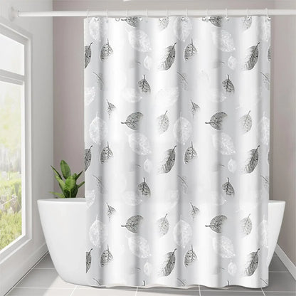 1pc Leaf Pattern Plastic Shower Curtain, Lightweight Bath Curtain Liner with Plastic Hooks, Transparent Curtain, Bathroom Decor
