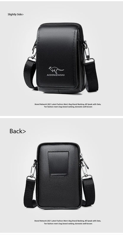 Leather Fashion Phone Pouch Belt Bag Shoulder Crossbody Waist Pack Vintage Outdoor Multi-function Mens Leisure Hanging Waist Bag