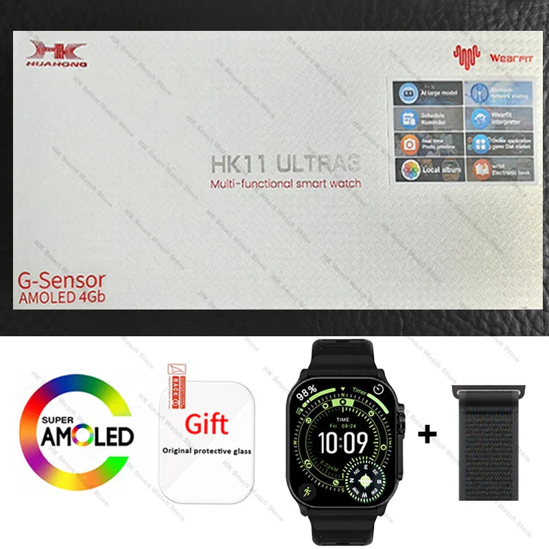 2026 New HK 11 ULTRA 3 Max Smartwatch 49mm AMOLED 4G ROM AI Robot Bluetooth Network Call Clock NFC Compass Smart Watch Men Women
