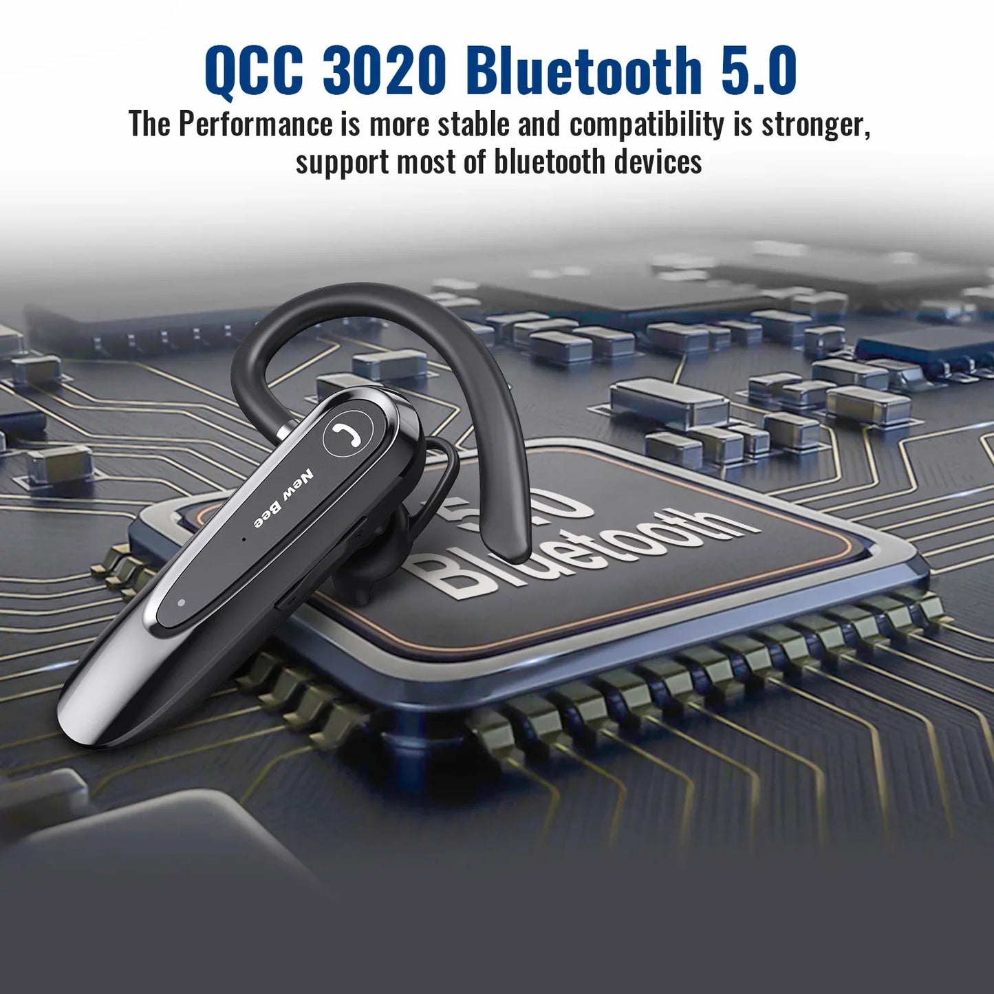 New Bee B45 Bluetooth Headset Wireless Earpiece for Driving Earphone with Dual Mic Earbuds CVC8.0 Noise Reduction Headphones