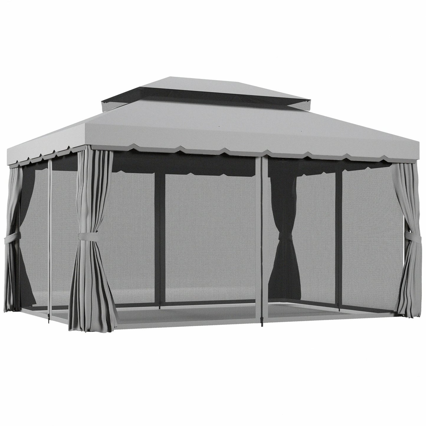 Outsunny 3 x 4m Aluminium Garden Gazebo, Marquee Canopy Shelter Pavilion Party Tent with Nets and Curtains