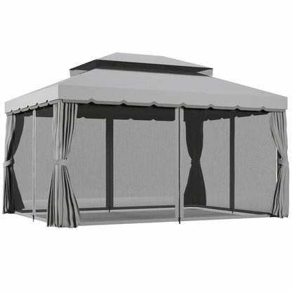 Outsunny 3 x 4m Aluminium Garden Gazebo, Marquee Canopy Shelter Pavilion Party Tent with Nets and Curtains