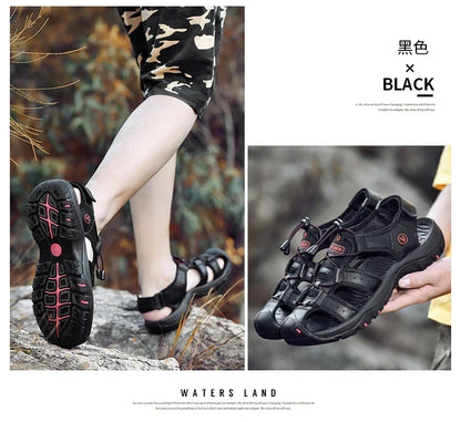Summer Sandals Leather Outdoor Men Beach Shoes Luxury Breathable Casual Sandal Man Wading Shoes Non-slip Wide lining Slippers