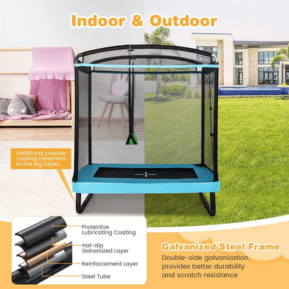 GOFLAME 2-in-1 Kids Trampoline 7FT Toddler Trampoline Swing Enclosure Safe Net-Blue