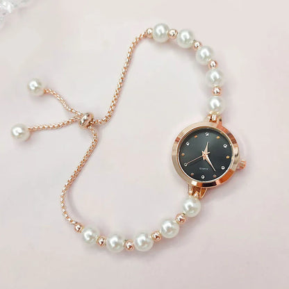 LUCKY FOX New Minimalist Style Pearl Bracelet Women Quartz Watch Fashionable Small Disc Design Light Luxury Jewelry Women Watch