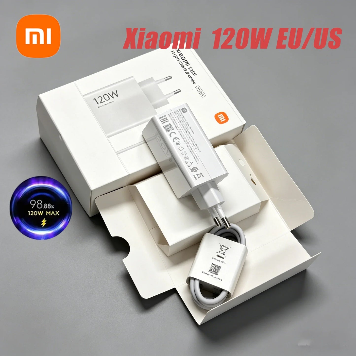 Original  Xiaomi 120W Charger Turbo Charge EU US Adapter 1M 6A Usb Type C Cable For Poco X5 X4 F5 Pro Mi 13 12 11 Lite Mix Fold