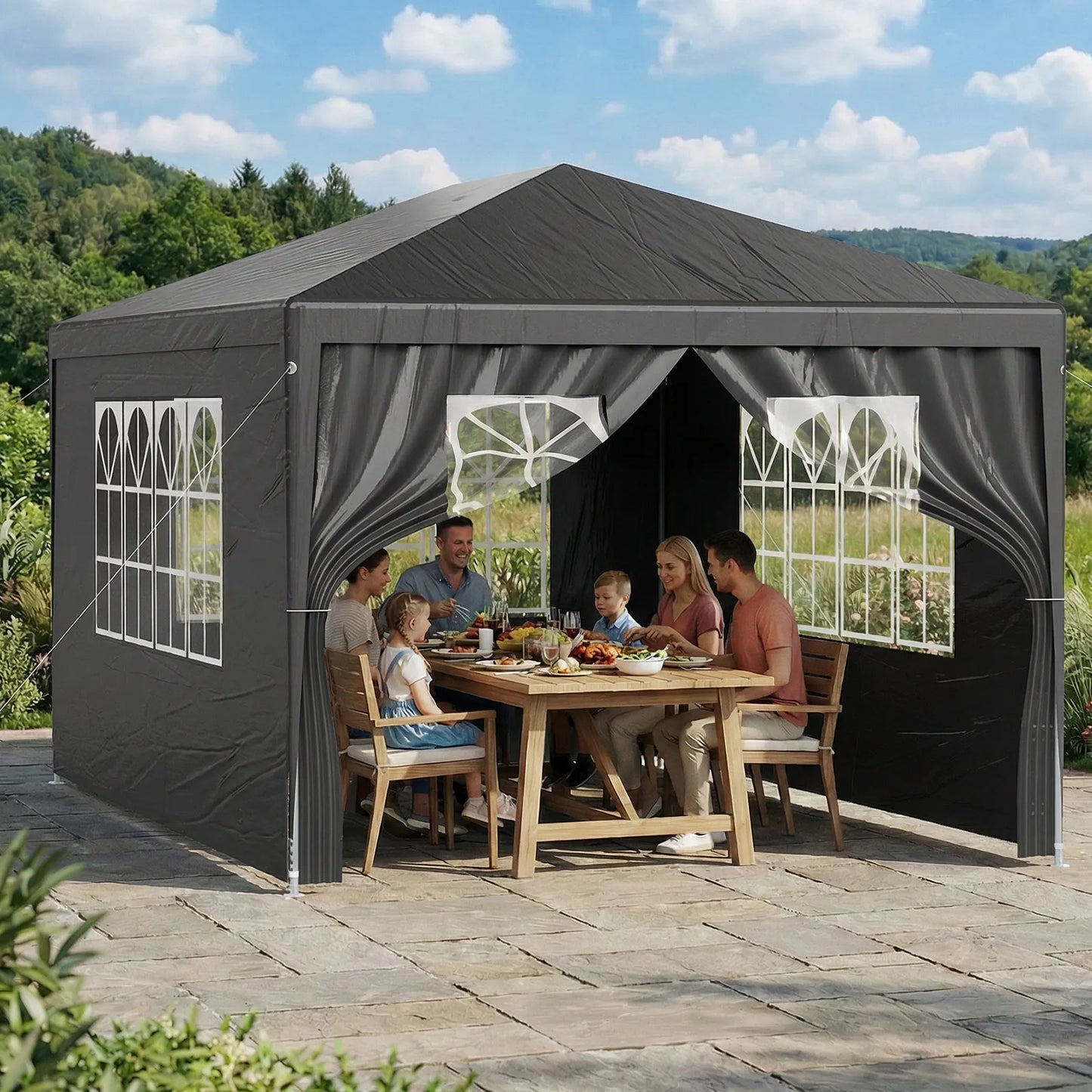 LOEFME 3x4M 3x3M Gazebo Canopy Tent Waterproof Windproof UV Sun Shelter with Removable 4 Sidewalls Outdoor Garden Camping Awning