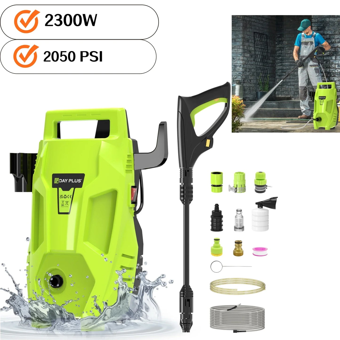2300W Electric High Pressure Washer 480Bar PSI Power Jet Wash Patio Car Jet Washers,7m Hose & 5.5m Power Cord, Adjustable Nozzle