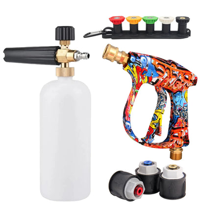 4350PSI High Pressure Water Gun with Graffiti Design, 1L Foam Cannon & 1/4" Quick Connect, Battery-Free for Karcher K Series