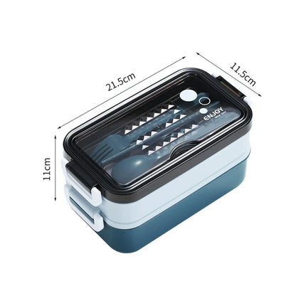 Double-layer Lunch Box 1pc Portable Compartment Food Box Microwave Lunch Box With Fork Chopsticks And Spoon for School office