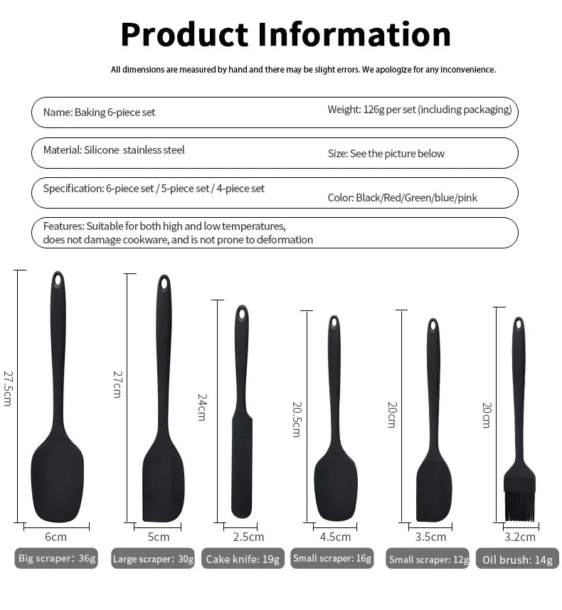 Silicone kitchenware 6-piece set, cream  scraper, spatula, oil brush, size scraper set baking tool，Non-integrated hand