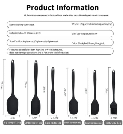 Silicone kitchenware 6-piece set, cream  scraper, spatula, oil brush, size scraper set baking tool，Non-integrated hand