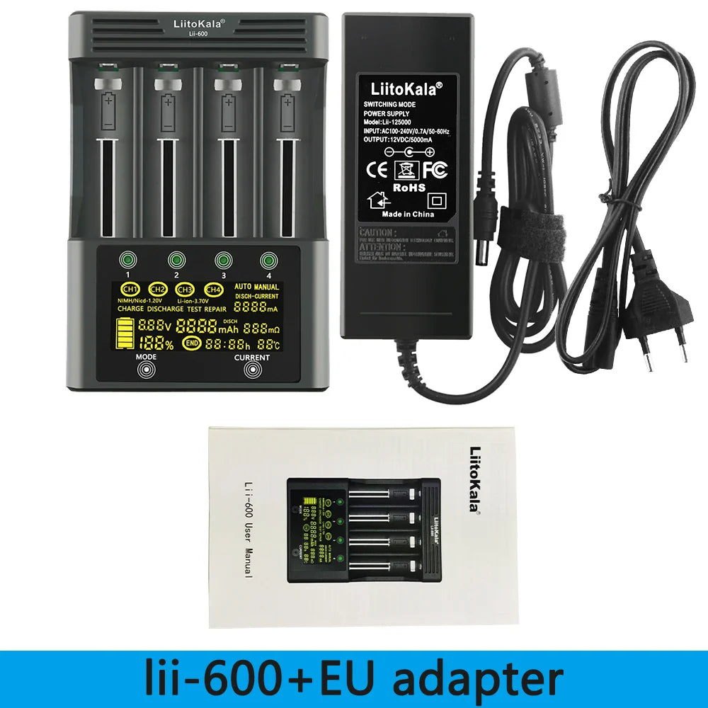 Liitokala lii-600 lii-500 lii-500S LCD 3.7V 1.2V 18650 26650 21700 Battery Charger,Test the battery capacity Touch control