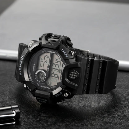 Fashion Men's Watch Sports Electronic Wristwatch Large dial Multifunctional Waterproof Luminous Alarm Kids Male's Military Watch