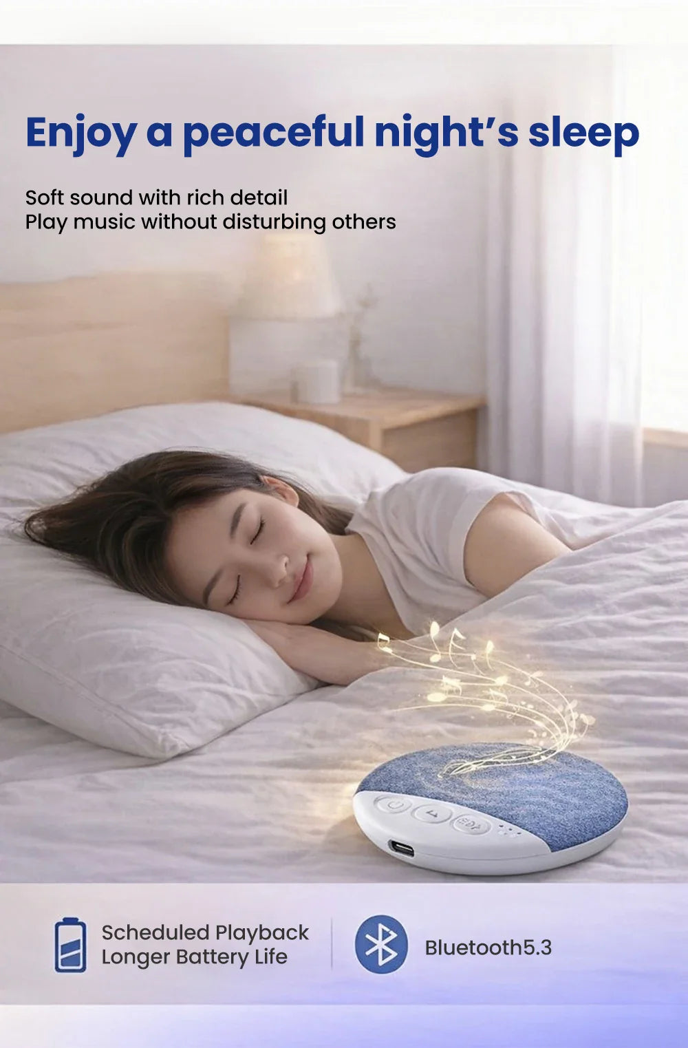 Mini Ultra Thin Bluetooth 5.4 Sleep Aid Speaker HiFi Stereo White Noise Multi-Functional under Pillow Home Sleep Timer Audio