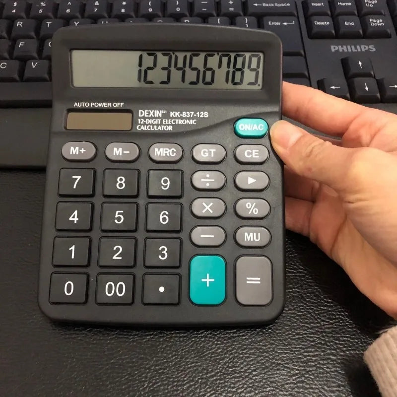 12-Digit Large LCD Display Calculator Financial Accounting Office Calculator with Solar & Battery Dual Power