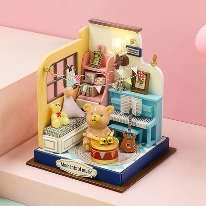3D Puzzles Wooden Coffee Shop Mini Dollhouse Kit DIY Handmade Assembly Building Dollhouses Toys For Kids Birthday Gifts