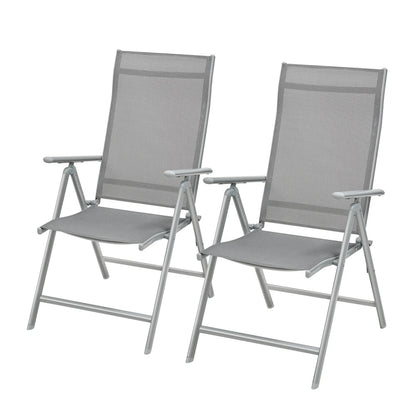 SONGMICS Set of 2 Folding Garden Chairs, Outdoor Chairs with Metal Frame, 8-Angle Reclining Backrest, Max. Capacity 150 kg per Chair