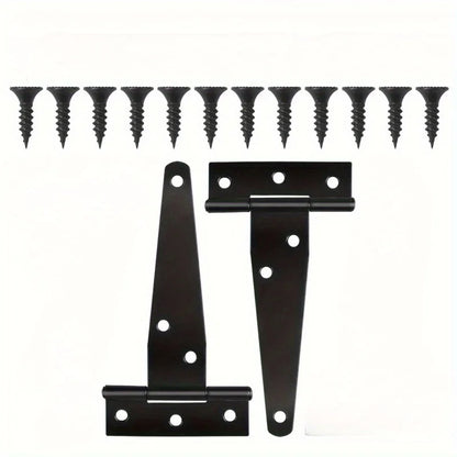 2 Sets Heavy-Duty Black T-Hinge - 4 Inch Metal Tee Hinges with Screws for Shed Doors, Barn Gates & More - Rustproof & Durable