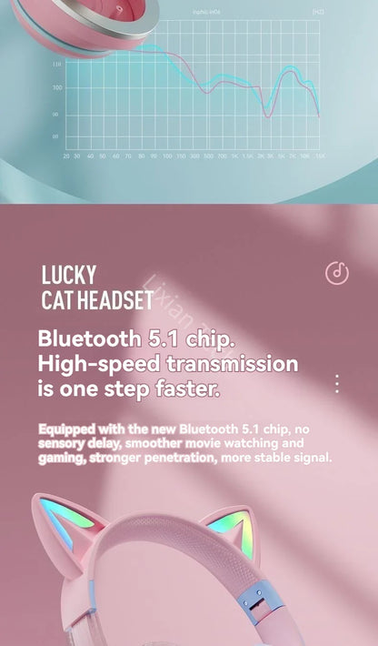 RGB Glow Earphones Wireless Earbuds 5.3 Cat Ear Bluetooth Sports Headphones Bluetooth Mp3 Players Microphone Sale Headset Gamer