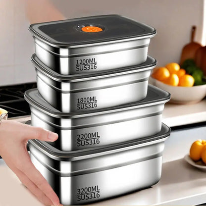 Stainless Steel Camping Lunch Box Sealed Leak-proof Bento Box Microwave Suitable Large Capacity Refrigerator Freezer Storage Box
