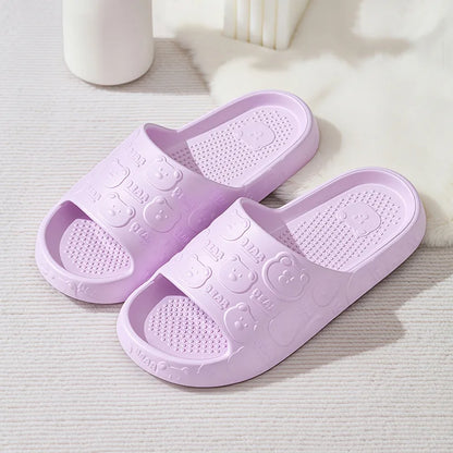 Couple Printting Cute Bear Women Slippers Summer Indoor Soft Cartoon Sandals Bathroom Anti-slip Outdoor Comfy Men Leisure Shoes