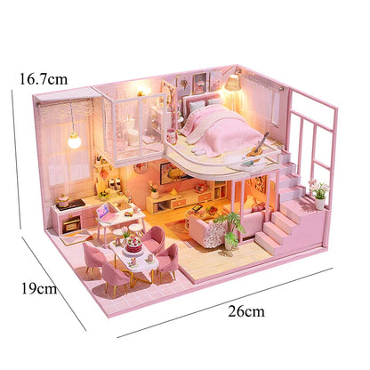 DIY Wooden Doll House Handmade Duplex Apartment Production 3D Puzzle Assembly Building Duplex Apartment Model Toy Children Gifts