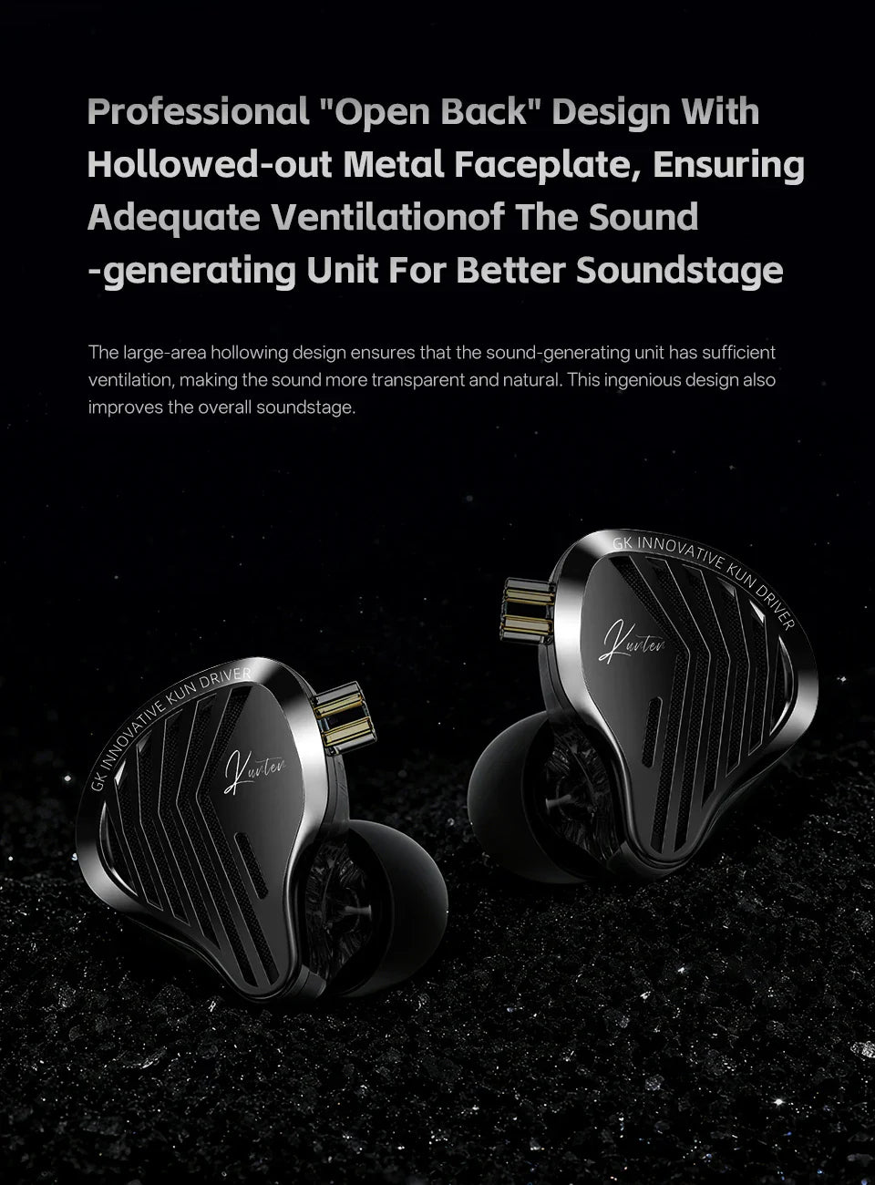 GK KUNTEN Dynamic Drive Heavy Bass Earbuds HIFI Sports Metal Headphones Detachable 2PIN Compatible with KZ Zenith EDX PRO