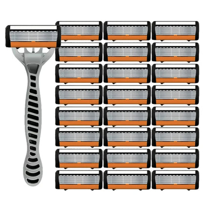 Men's manual razor safety razor 6-layer stainless steel hair removal knife, replaceable razor head, razor tools.