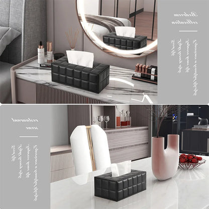 Elegant PU Leather Square Tissue Holder for Coffee Table, Decorative Napkin Paper Case for Home Hotel Restaurant Living Rooms