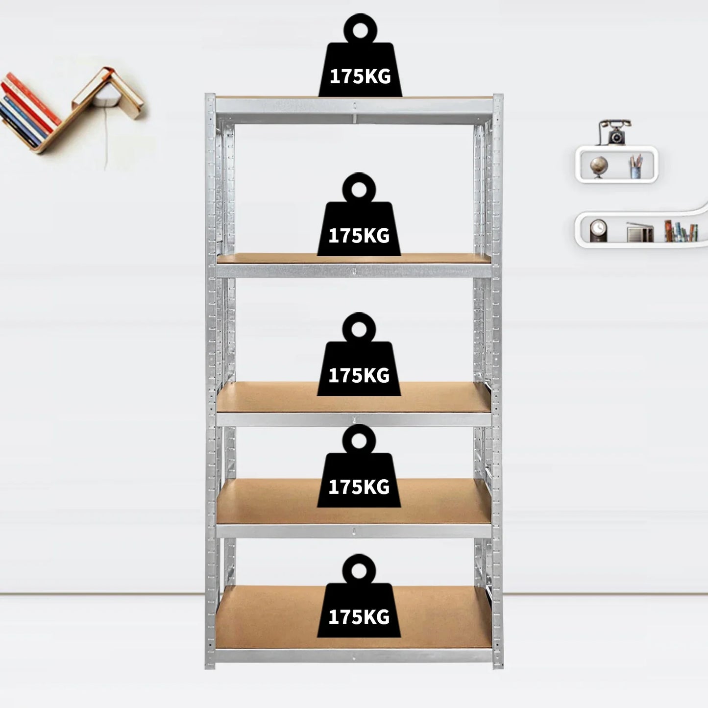 Heavy Duty 5 Tier Galvanised Adjustable Shelf Racking Unit Storage Rack 875KG Capacity Metal Shelves Workshop, Shed, Office,Home