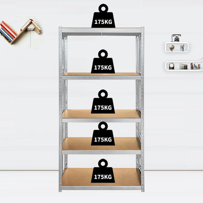 Heavy Duty 5 Tier Galvanised Adjustable Shelf Racking Unit Storage Rack 875KG Capacity Metal Shelves Workshop, Shed, Office,Home
