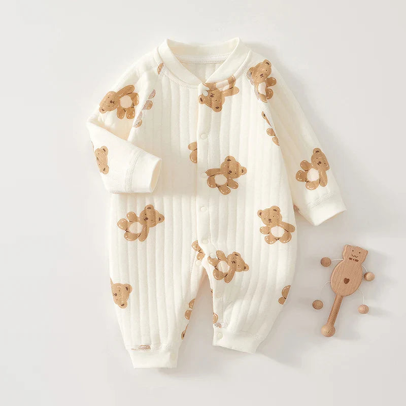 Thick Cotton Newborn Jumpsuit Cute Bear Romper Infant Crawling Clothes Winter Long Sleeved Bodysuit Boy Girl Kids Onesie Pajamas