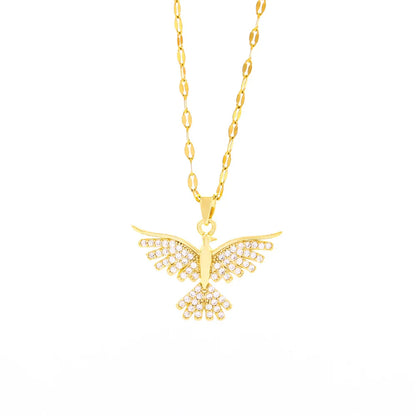 New Sparkly 18K Gold Plated Vintage Phoenix Pendant Necklaces For Women Retro Style Female Daily Wear Stainless Steel Neck Chain