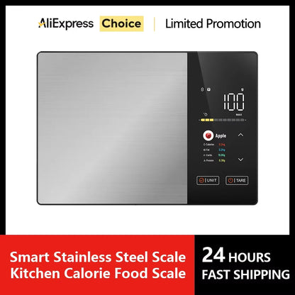 Smart Kitchen Scale Stainless Steel Food Calorie Protein Fat Carbs Nutritional Calculator 11LB/5kg Weight for Healthy Cooking