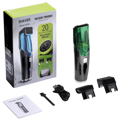 Cordless Men Beard Trimmer Rechargeable Electric Shaver with 20 Trim Built-in Vacuum Clipper for Mustache Sideburns Grooming Kit