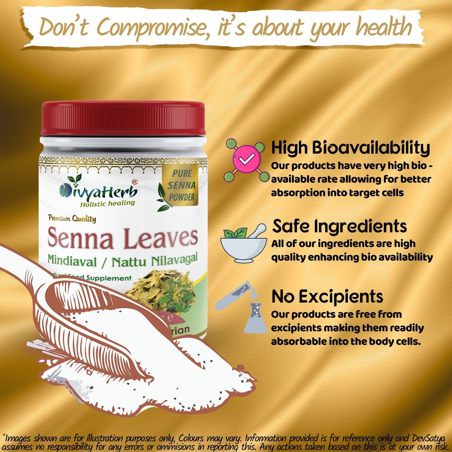 DivyaHerb Senna Leaves Powder 100 gram - Bowel Regularity Support