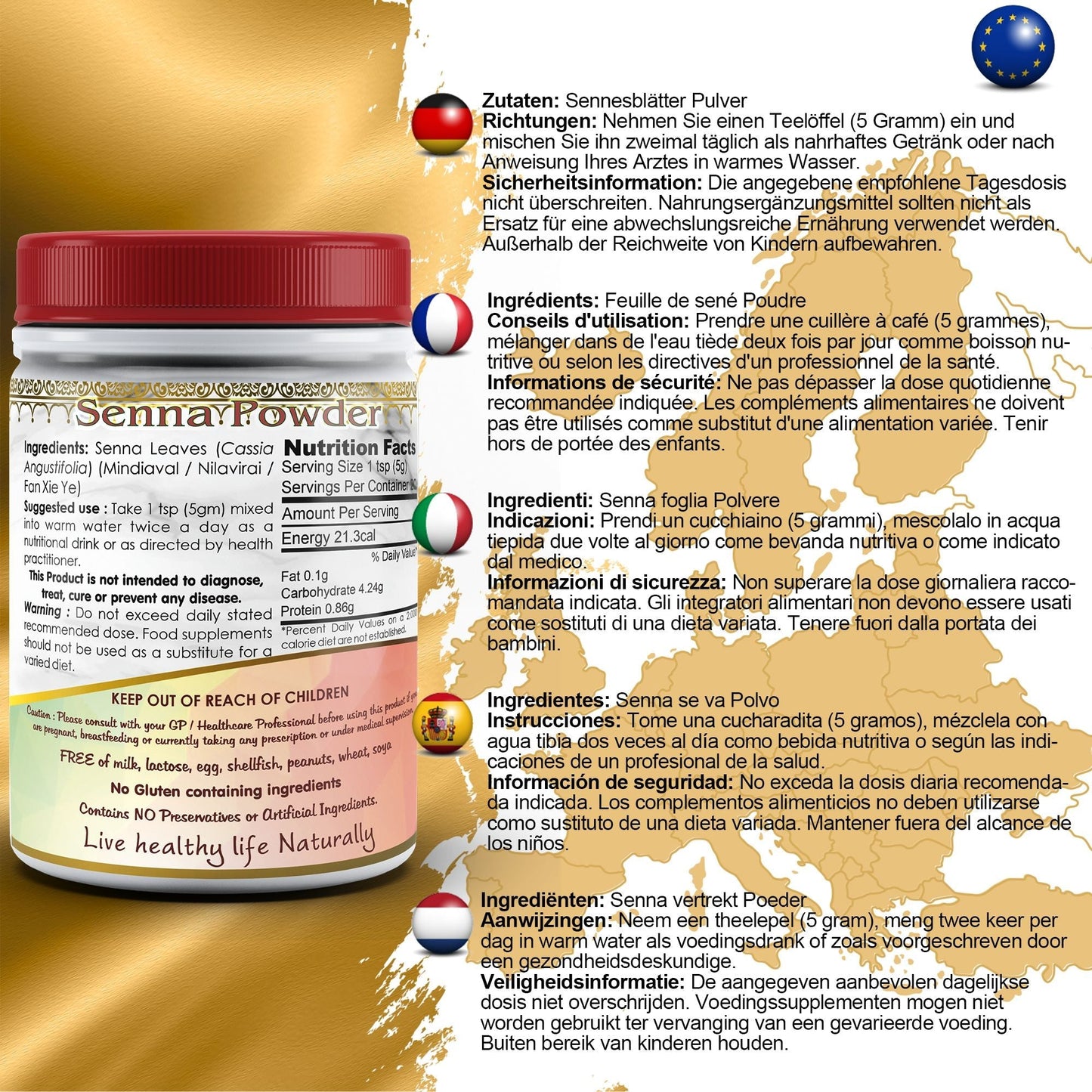 DivyaHerb Senna Leaves Powder 100 gram - Bowel Regularity Support