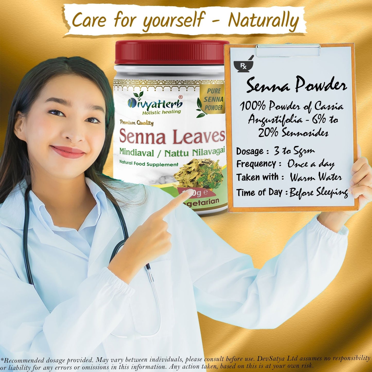 DivyaHerb Senna Leaves Powder 100 gram - Bowel Regularity Support
